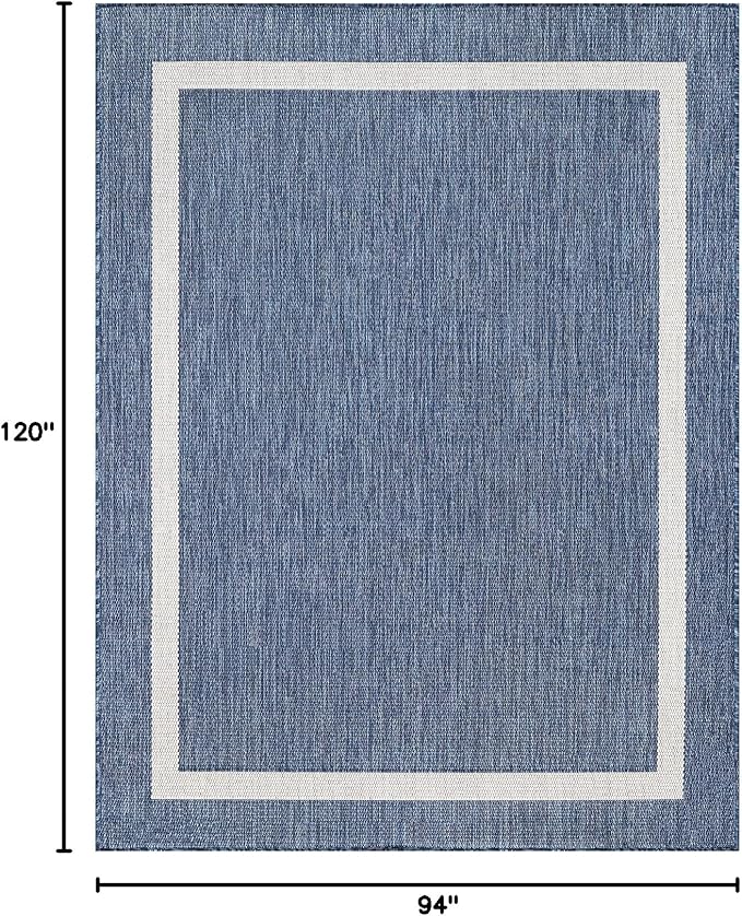 Bordered Outdoor Rug 8x10 Washable Outside Carpet for Indoor Patio Porch Waterproof Easy Cleaning Non Shedding Area Rugs Blue 8 x 10