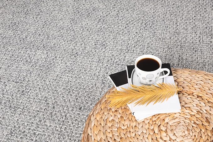 CAMILSON Easy Jute Rug 6x9, Indoor Outdoor Gray Color Farmhouse Area Rugs for Living Room Patio and Kitchen Rug, Solid Boho Woven Design, Easy-Cleaning, Washable Outside Carpet Alfombras (6 x 9)