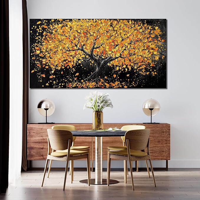 Canvas Wall Art Decor Wall Art Pictures for Living Room Artwork for Walls Black and Gold Wall Art Decor Tree of Life Wall Art Modern Wall Art Prints Art Work for Home Office Kitchen Wall Decor 24"X48"