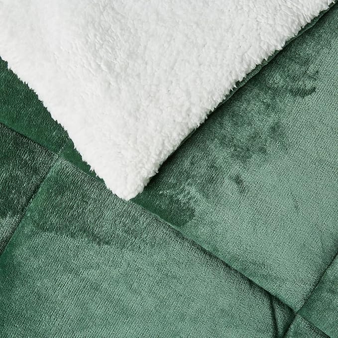 Amazon Basics Reversible Sherpa Comforter Set with Pillow Sham, Green, King