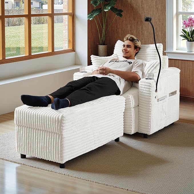 Accent Chair with Storage Ottoman Upholstered Living Room Chairs for Reading Chair with Chaise Lounge Chairs Indoor, Comfortable Armchair for Bedroom