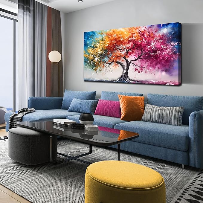 Alsingbago Colorful Tree Canvas Wall Art for Living Room Bedroom Home Office Orange and Pink Tree Picture Modern Artwork Ready to Hang Size 30x60