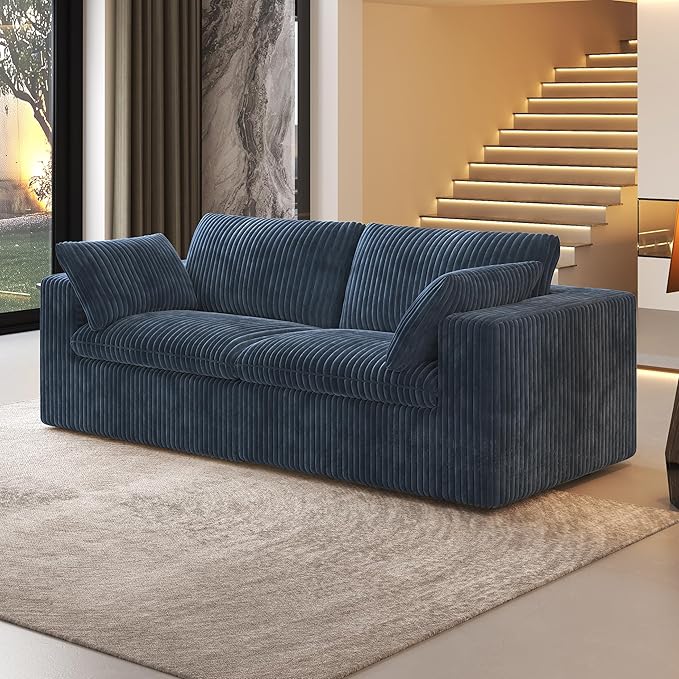 78.74" LoveSeat Cloud Sofa,Modular Sectional Couch,Modern Deep Seat Upholstered Couches with Plush Corduroy Fabric for Living Room Furniture,Bedroom and Apartment,No Assembly Required,Blue