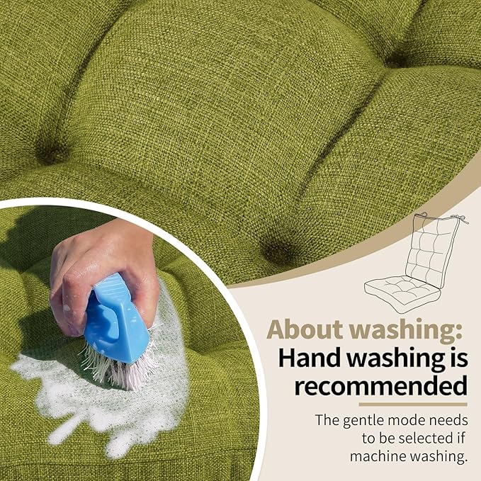 BUYUE Chair Cushion Set for Rocking Chair, Back Pillow & Seat Cushion with Ties, Original Woven Fabric Non-Slip Chair Pads for Elderly Sitting, Grass Green