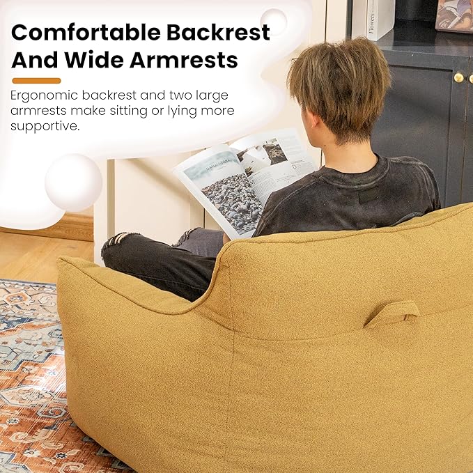 Bean Bag Chair with Filler, Bean Bag Sofa Chair with Tufted Soft Armrests Plush Lazy Sofa Comfy Chair,Large BeanBag Chair for Adults in Livingroom, Bedroom