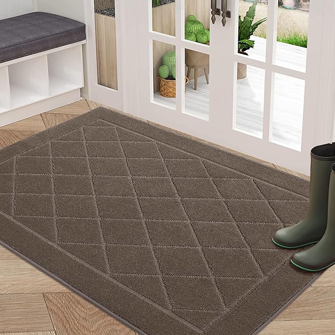 BEQHAUSE Dirt Trapper Door Mat 32" x 48", Doormat Non-Slip Entryway Rugs Washable, Dog Door Mat Stain Resistant and Absorbent Welcome Floor Mat for Front Back Door, Muddy Wet Shoes & Paws, Light Brown
