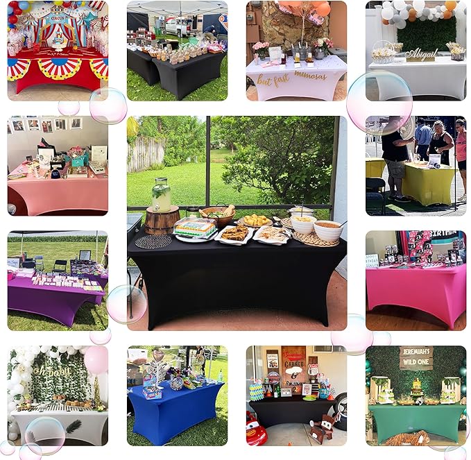 ABCCANOPY 6 FT Spandex Table Cover Stretch Fitted Wrinkle Resistant Tablecloth Reuse for Rectangular Folding Table Patry Event Wedding Banquet Protector