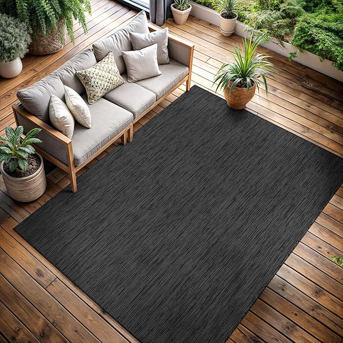 CAMILSON Outdoor Rug 8x10 Modern Area Rugs for Indoor and Outdoor Patios and Porches - Waterproof, Washable, Non-Shedding, Easy-to-Clean Outside Carpet (8 x 10, Solid - Dark Gray)