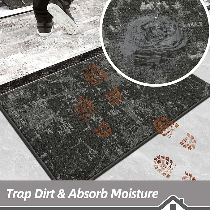 BEQHAUSE Dirt Trapper Door Mat 32"x48" Non-Slip Door Mats Washable Entryway Rugs Stain Resistant Doormat Absorbent Welcome Floor Mat for Front Back Door, Muddy Wet Shoes & Paws,Dark Grey