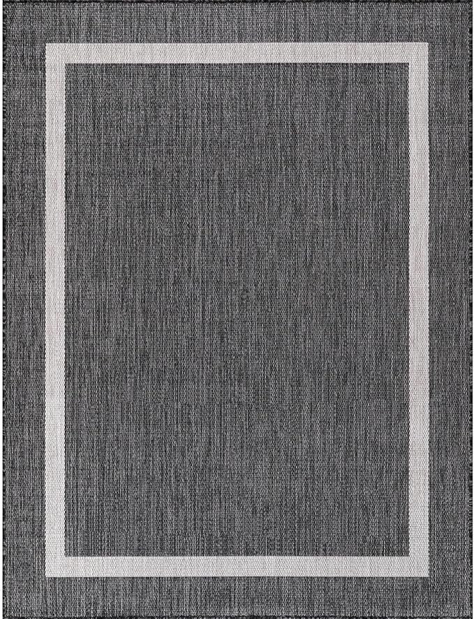 Bordered Outdoor Rug 8x10 Washable Outside Carpet for Indoor Patio Porch Waterproof Easy Cleaning Non Shedding Area Rugs Gray 8 x 10
