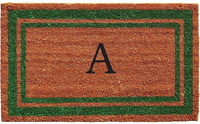 Calloway Mills Green Border 18" x 30" Monogram Doormat, Natural/Green (Letter A)