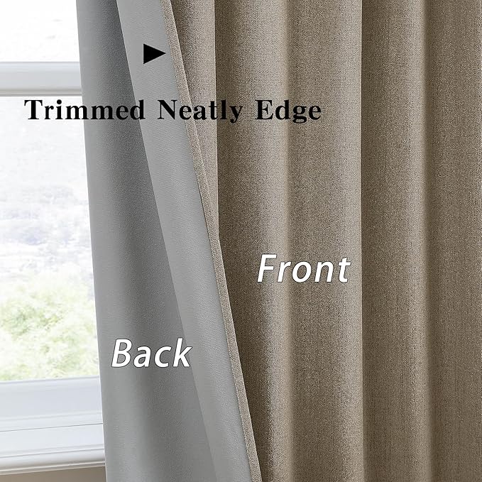 70 Inch Wide Blackout Curtains 2 Panels Set,Back Tab Pleated Curtains Hidden Tab with Hooks,Energy Efficinet Linen Blend Patio Drapes for Dining Room Sliding Glass Door 70x96 Length Linen Brown