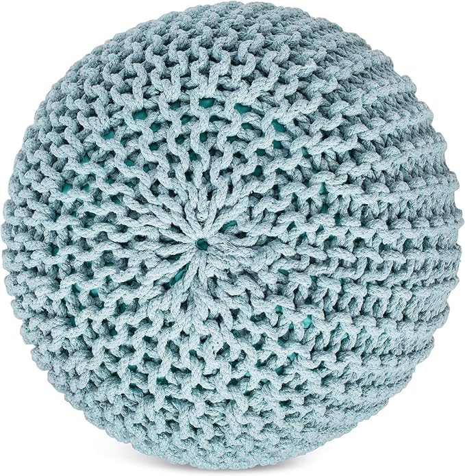 BIRDROCK HOME Round Pouf Ottoman | Cotton Braided Round Foot Stool | Bedroom and Living Room Poof | Sage Green Boho Ottoman | Pouf Foot Rest