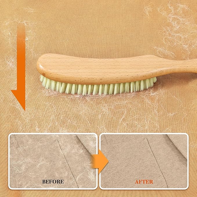 BFWood Clothes Brush - Bristle Lint Brush for Suits, Cashmere, Wool, Velvet, Suede and Pet Hair - Large Beech Wood Handle