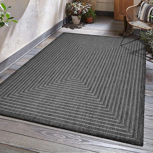 Adiva Rugs Outdoor Indoor Area Rug, Weather Resistant, Easy to Clean, Stain Resistant Floor Mat for Dining Room, Backyard, Deck, Patio (Pebble Weiss, 6' x 9')