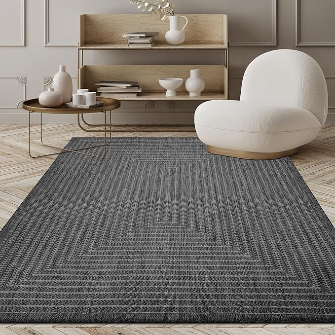 Adiva Rugs Outdoor Indoor Area Rug, Weather Resistant, Easy to Clean, Stain Resistant Floor Mat for Dining Room, Backyard, Deck, Patio (Pebble Weiss, 9' x 12')