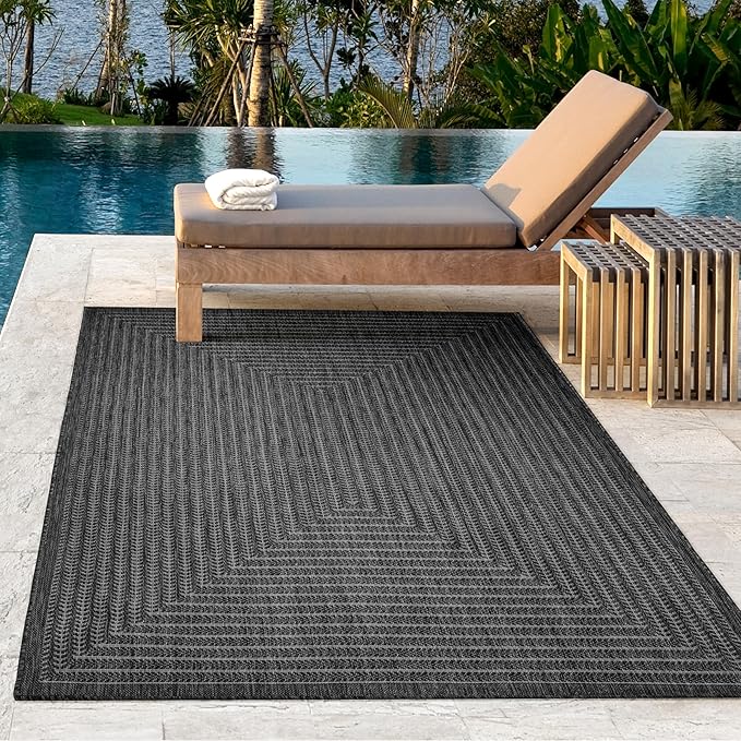 Adiva Rugs Outdoor Indoor Area Rug, Weather Resistant, Easy to Clean, Stain Resistant Floor Mat for Dining Room, Backyard, Deck, Patio (Pebble Weiss, 8' x 10')