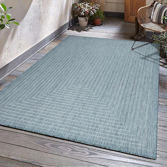 Adiva Rugs Outdoor Indoor Area Rug, Weather Resistant, Easy to Clean, Stain Resistant Floor Mat for Dining Room, Backyard, Deck, Patio (Aqua Weiss, 8' x 10')