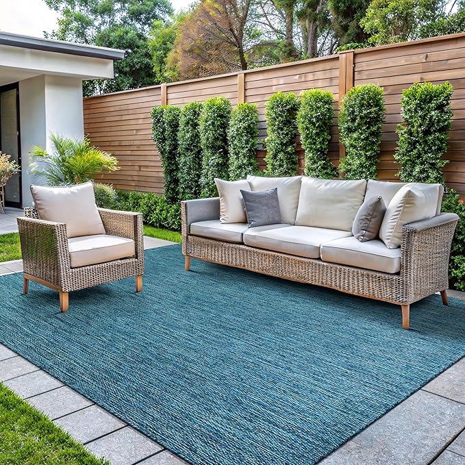 CAMILSON Outdoor Rug 9x12 Modern Area Rugs for Large Indoor and Outdoor Patios and Porches - Waterproof, Washable, Non-Shedding, Easy-to-Clean Outside Carpet (9 x 12, Solid - Aqua)