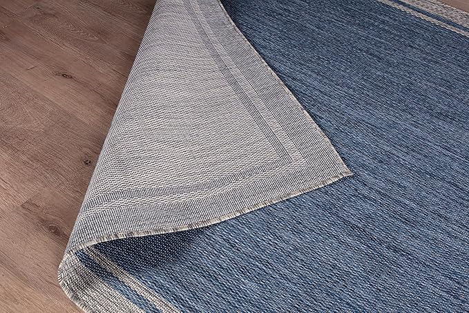 CAMILSON Outdoor Rug, 8x10 Bordered Navy Blue Gray Modern Area Rugs for Indoor and Outdoor Patios, Porches Waterproof Washable Porch Deck Outside Carpet (Bordered Navy, 8 x 10)
