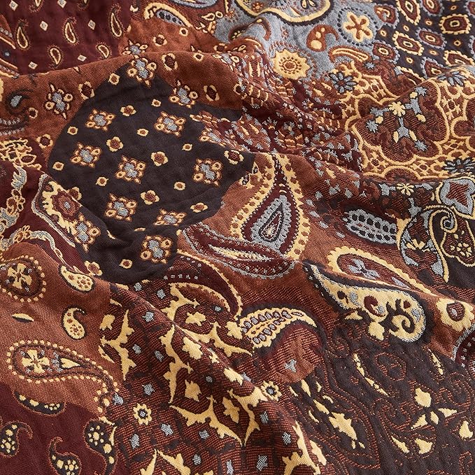 Boho Throw Blanket for Bed 60”x80”, 100% Cotton Woven Blanket for Couch Sofa, Ultra Soft 4-Layer Muslin Quilt with Patchwork Floral Printed, Farmhouse Bed Blanket/Cover for Living Room Decor